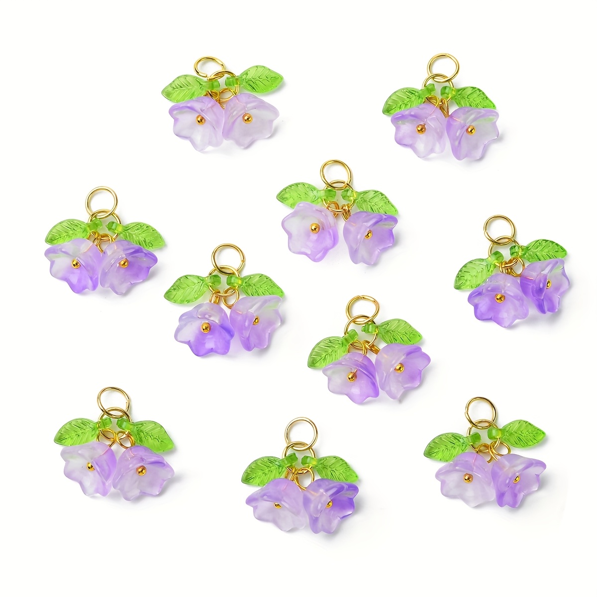 10 Double-Colored Glass Wind Chime Flower Pendants for Jewelry Making