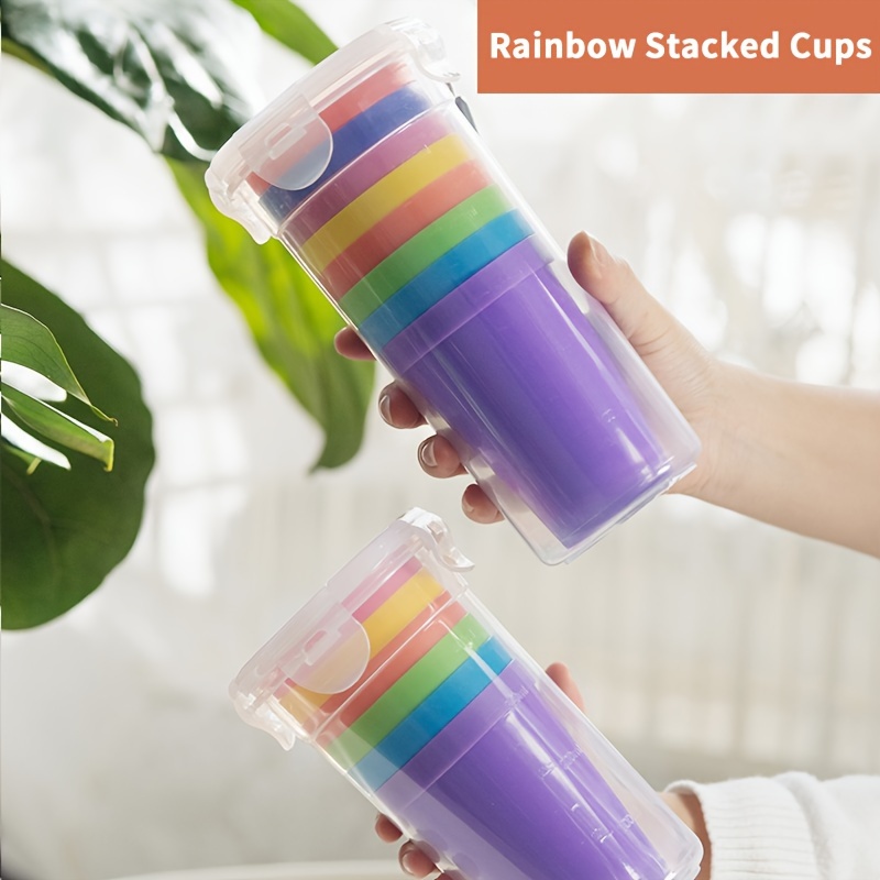 

Rainbow Multicolor Plastic Cups, Portable Beverage Cup Storage Set, Unbreakable, Reusable, Stackable, Dishwasher Safe, Bpa Free, Coffee, Tea, Water, Milk, Juice Cups