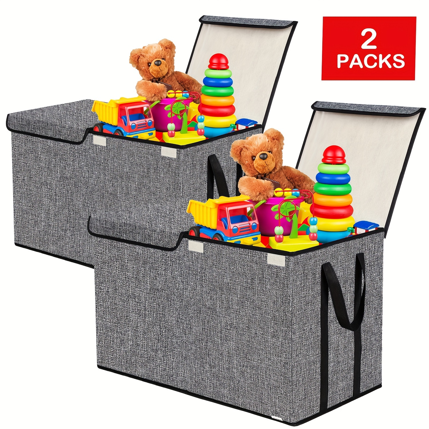 

2pcs/set Toy Box Chest, Collapsible Sturdy Storage Bins With Lids, Extra Large Kids Toy Storage Organizer Boxes Bins Baskets For Kids, Boys, Girls, Nursery Room, Playroom, Closet