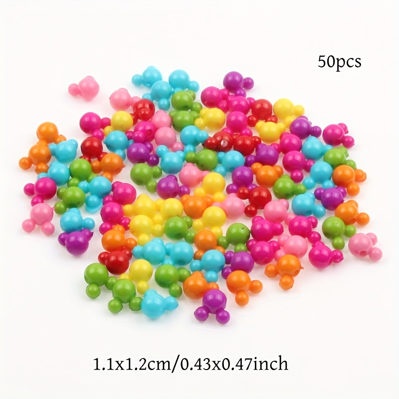 TEMU 50 Perles Acryliques Tête 11x12mm Couleurs Mélangées avec Oreilles Rondes, Idéales pour la Création de Bijoux DIY, Bracelets, Pendentifs et