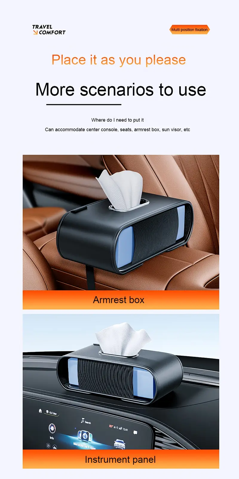 1pc leather car seat back tissue holder smooth extraction universal vehicles with armrest and headrest high quality interior accessory tissue holder for car Product details 6