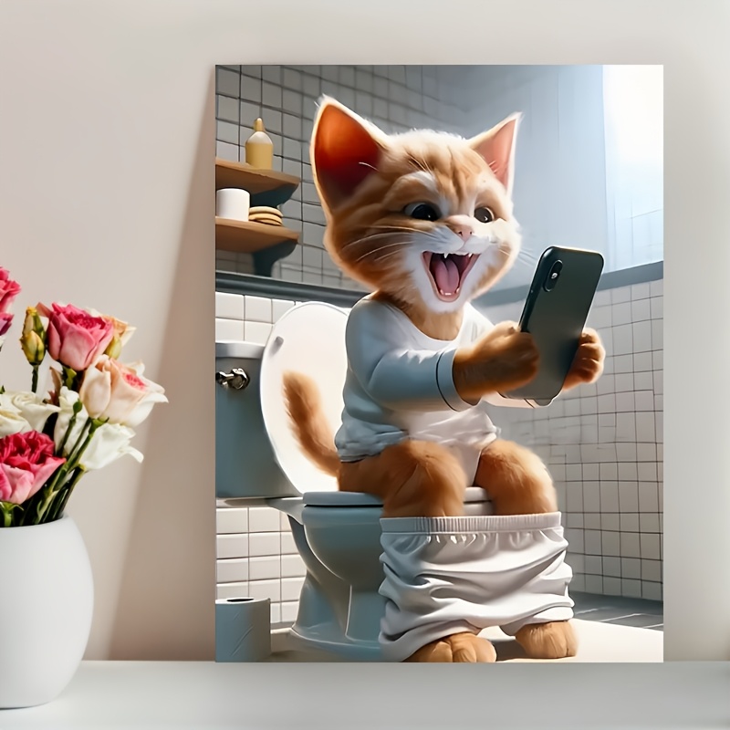 

Cat In Bathroom Canvas Art Print, 12x16" - For , , & Bar Decor | , , For Decor