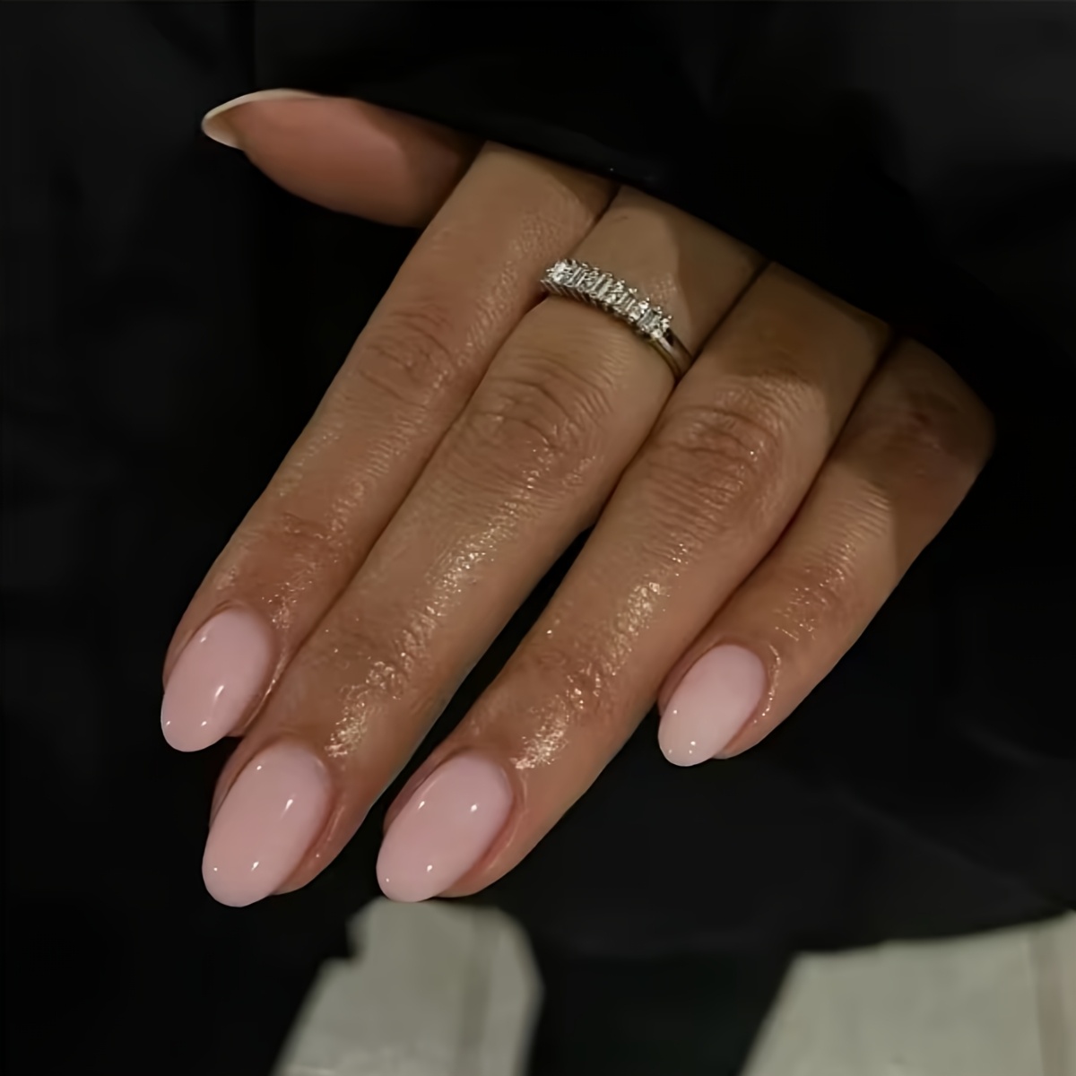TEMU Premium Nude Pink Oval Press-on Nails, Glossy Fake Nails, Full Cover Press-on Nails For Women, Pink, 24pcs, Nail Art, , Almond Shape Nails,