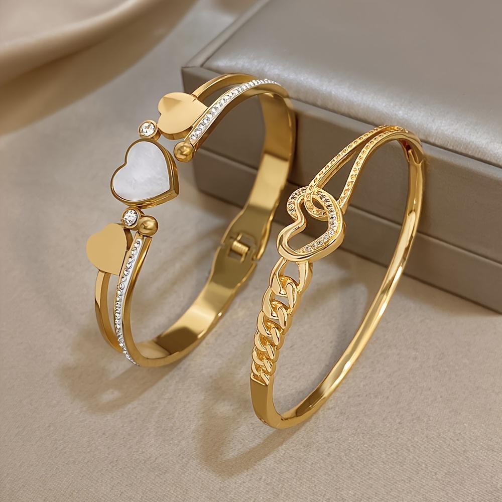 2pcs Set Romantic Heart Bangle Bracelet Set for Women