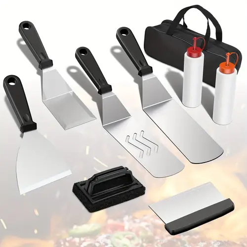 10 pcs bbq tool set stainless steel grilling utensils with tongs spatula fork basting brush and carry case essential barbecue accessories for outdoor cooking and camping