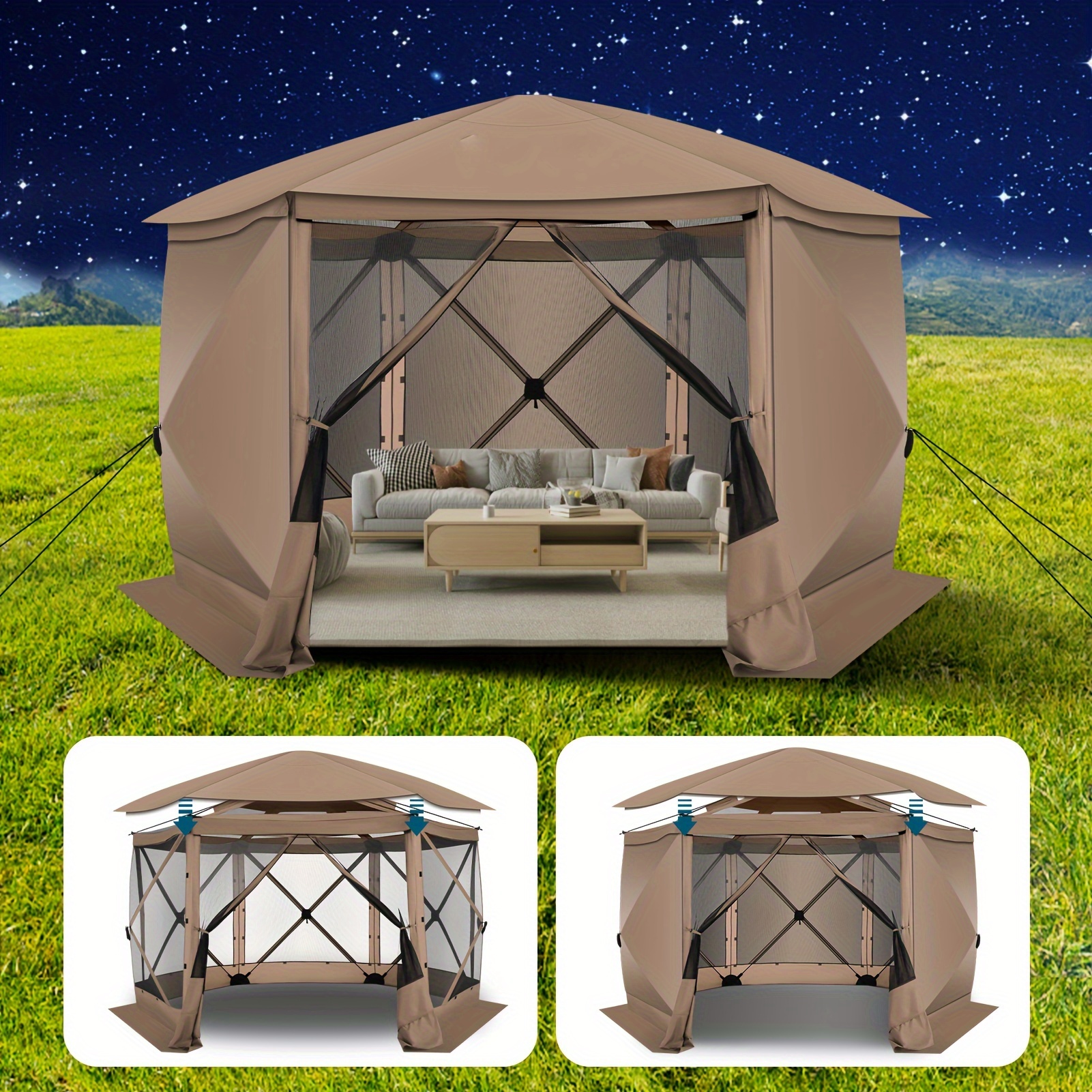 

Tooluck 12x12ft Pop Up Gazebo Screen Tent For Camping, Screen Room With Removable Roof And Sidewalls, Portable Tent With Carrying Bag And Ground Stakes