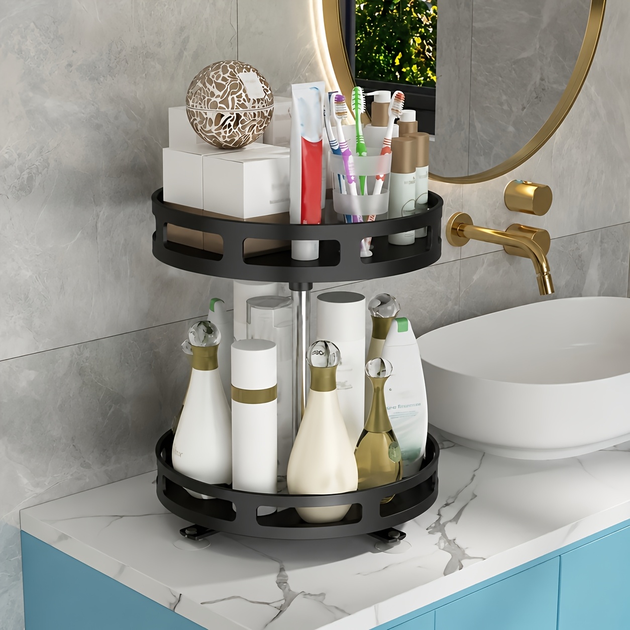 360-degree Rotating Kitchen Organizer - Metal Spice Rack With Storage Containers For Seasonings, Oils And Vinegar - Double/triple Layer Options