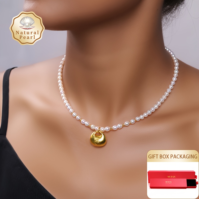 Women's Adjustable Freshwater Pearls Fortune Lock Necklace