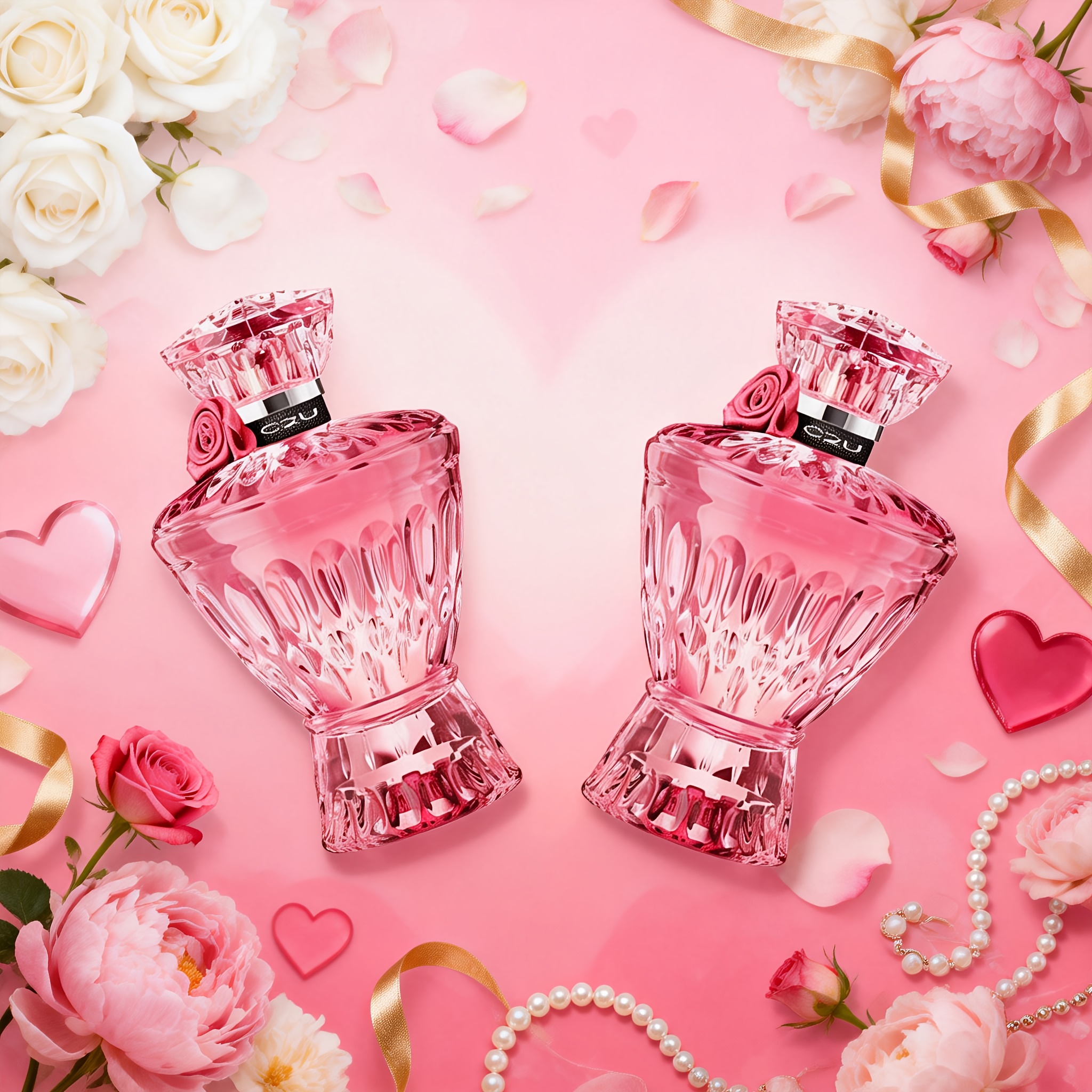 Image of 2-pack C2u Pink Crystal Perfume (2 X 75ml/2.53oz) | Peach And Peony Magnolia And Patchouli Wood Scent | Ideal For Holiday Gifting And Personal Use