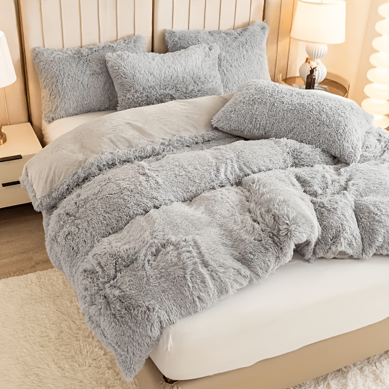 3pcs High-grade Solid Color Tie-dye Long Plush Duvet Cover Skin-friendly Warm Versatile Duvet -piece Set (does Not Duvet Insert Or Pillow Insert)