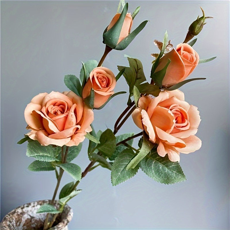 

1pc Valentine's Day Fabric Rose Branch, Artificial Flowers With Leaves, Plastic Lifelike Roses, For Home, Wedding, Office, Hotel Decor - Simulation Floral Gift