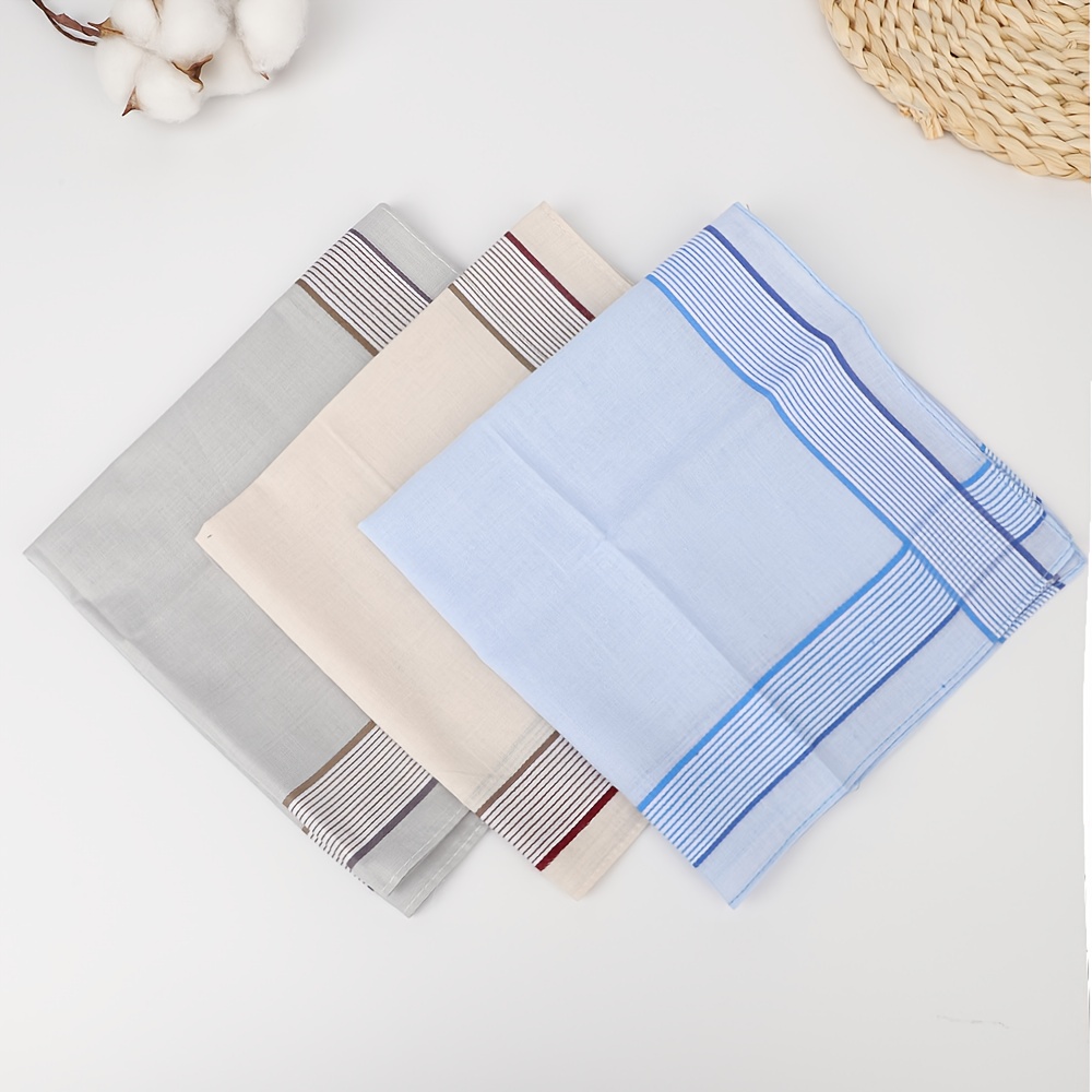 3 Men's Handkerchiefs Beige Gray Soft Woven Fabric Lightweight Compact