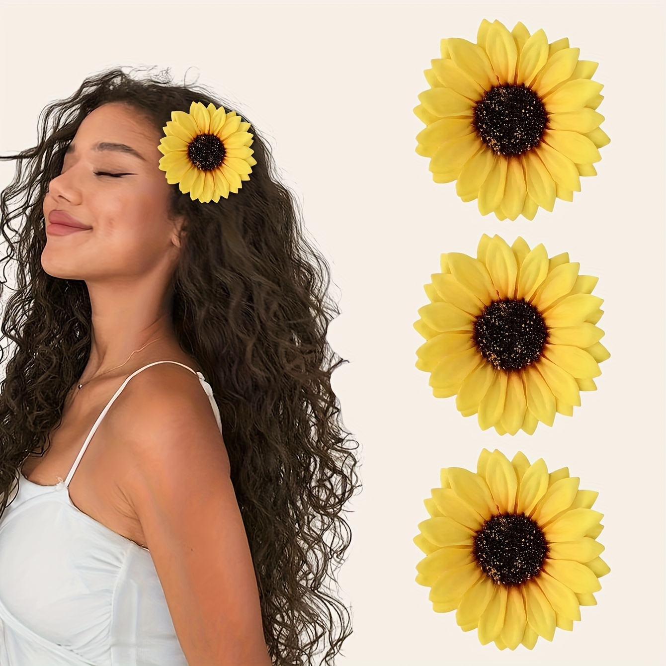 Haarspangen-Set Mit Sonnenblumen-Motiv – 3 Stück, Gelb, Blumen-Design | Für Frisuren, Partys, Hochzeiten & Besondere Anlässe