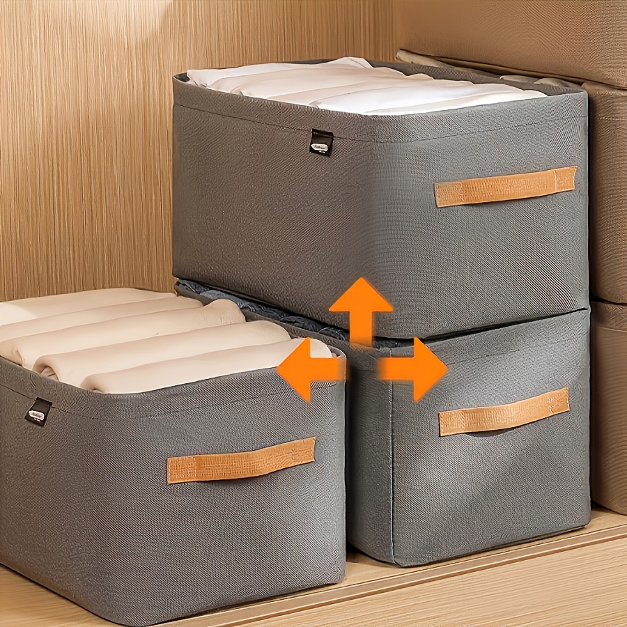 

A Multifunctional Non-woven Fabric Storage Box For Clothes, Featuring Handles, Lightweight Organizer - In Gray And Khaki.