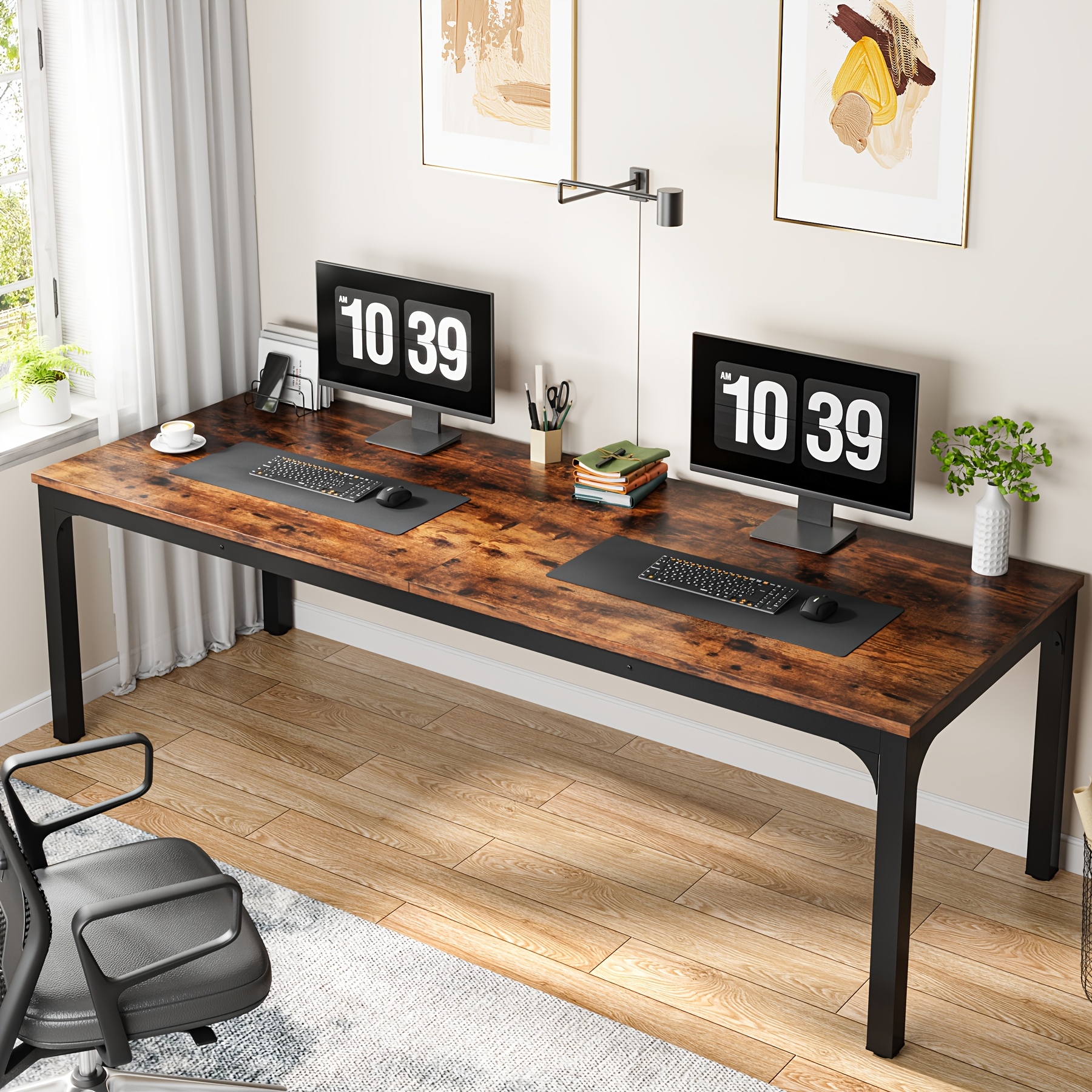 TEMU Bureau d'ordinateur extra long de 78,7 pouces, bureau de pour 2 personnes, bureau d'écriture pour personnes, double de travail pour à domicile