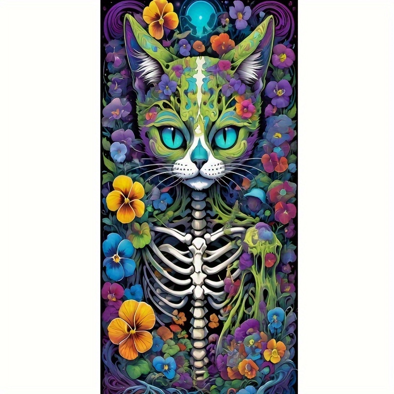 

Skeleton Cat Pattern Large Diamond Art Painting, Full Round Diamond Art, Decorative Wall Art Hanging Painting Home Decoration Valentine's Day Gifts, Decorative Craft Wall Art For Home Wall Decor Gifts