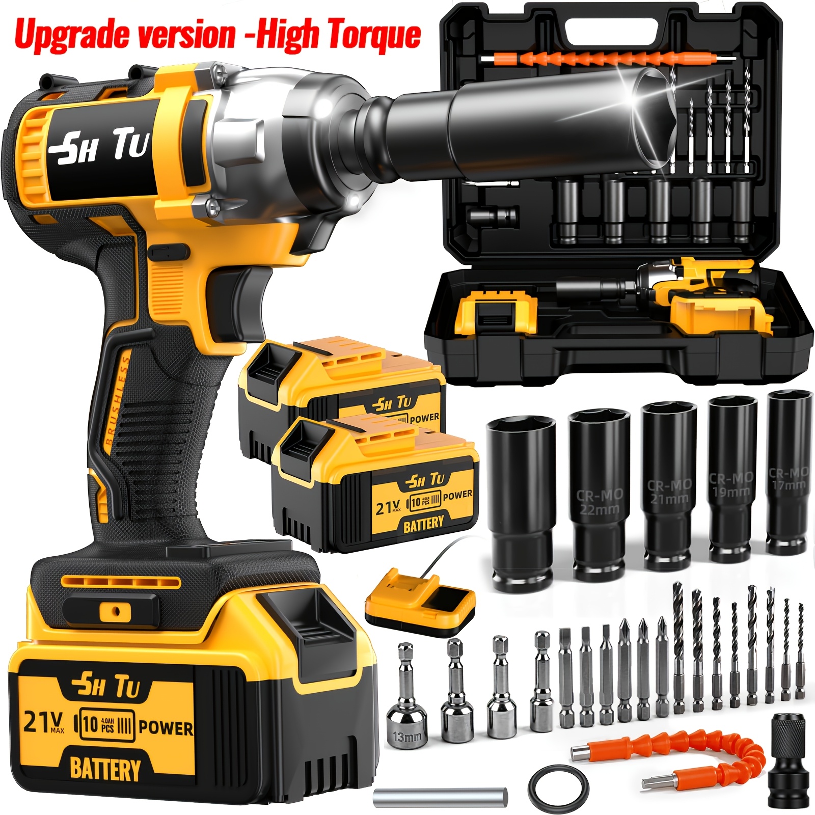 21v cordless impact wrench set   brushless motor household     truck tire disassembly and assembly   with   5 sockets and   portable toolbox sturdy and durable   additions