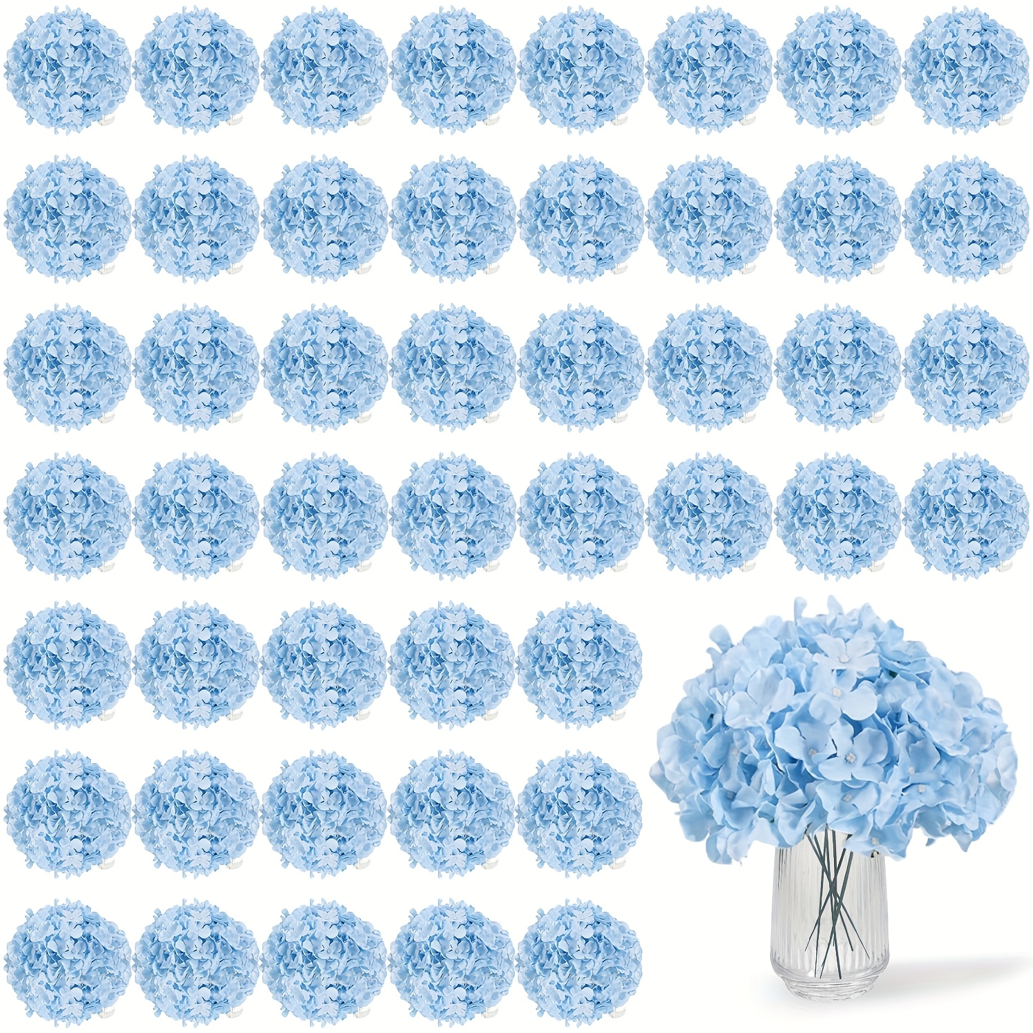 TEMU 63pcs Artificial Hydrangea Flowers With Stems - Realistic Full Faux Silky , Round Heads Suitable For Wedding, Baby Shower, Garden, Party Decor,