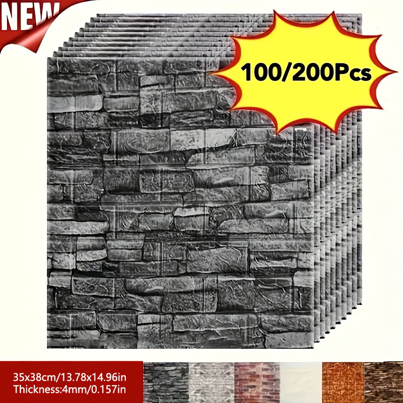 

100pcs/200pcs 3d Wall Tile Sticker, Brick Pattern Foam Self-adhesive Waterproof Moisture-proof Ceiling Sticker, Easy To Stick And Peel, Easy To Clean And Free Cutting, For Room Bathroom