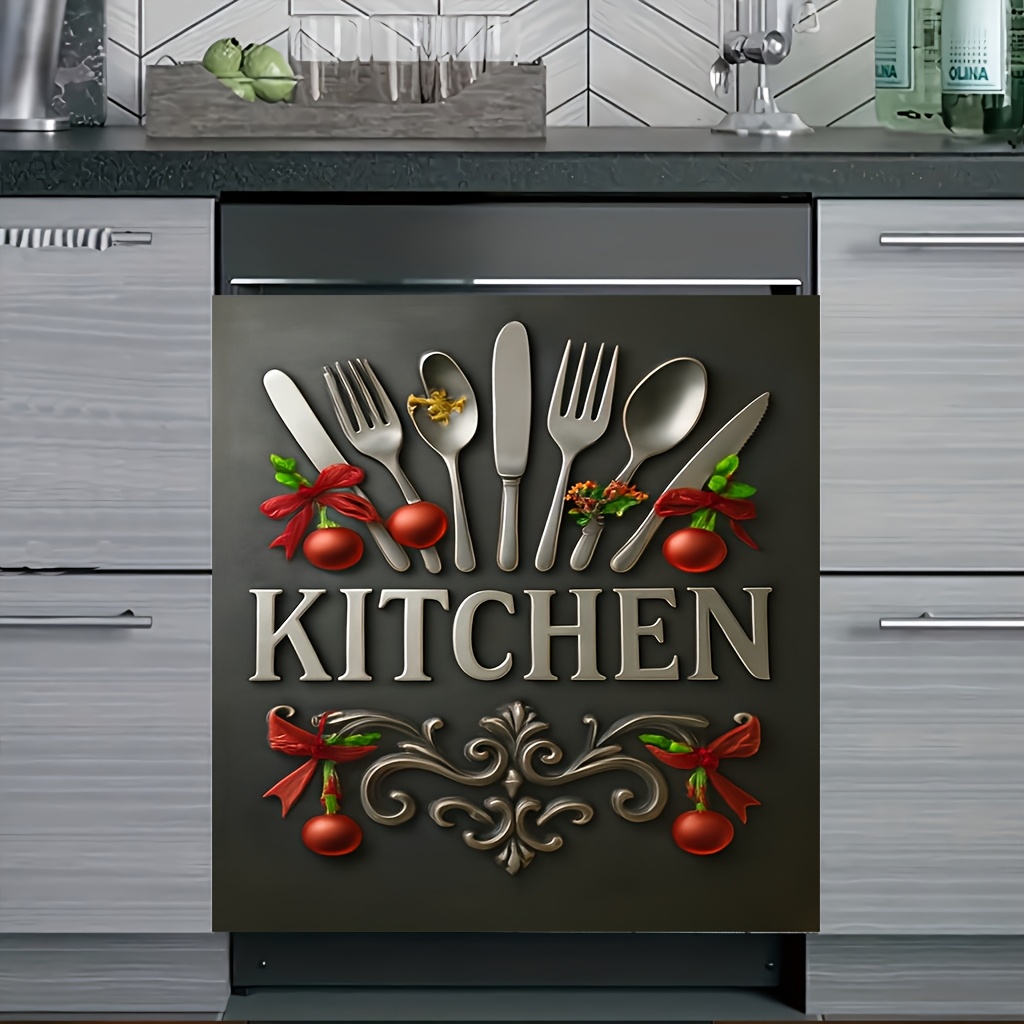 TEMU 2d Flat, 1pc Magnetic Dishwasher Door Cover, Kitchen Christmas Atmosphere Decorative Print, Reusable Scratch-resistant Vinyl Sticker, Easy To