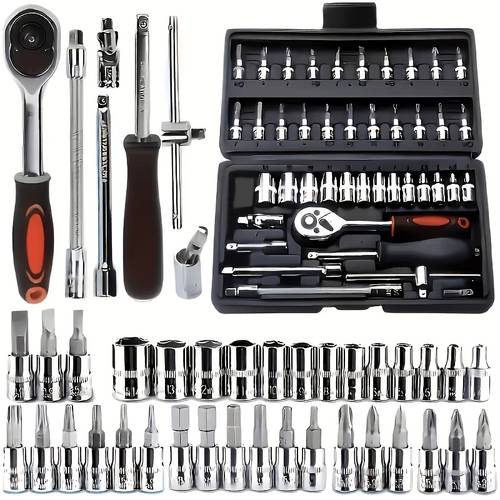 43/209pcs Ratchet Wrench and Socket Set with Drill Bits and Extension Bar, High Hardness Durable Repair Tools, Sturdy Storage Case, Suitable for Automotive Repair, , Assembly