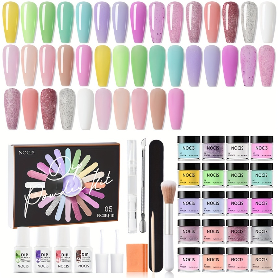 TEMU Nocis Dip Powder Nail Kit, Dipping Powder Set With Base , , Brush, And Saver For Nail Salon And At Home