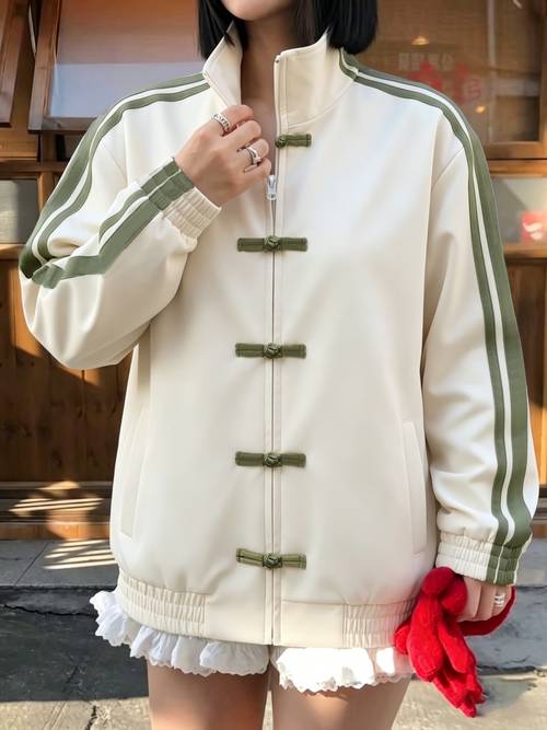 womens spring summer new jacket top trendy brand new chinese style collar jacket with frog buttons contrast loose fit comfortable and versatile unisex tang suit jacket womens casual jacket