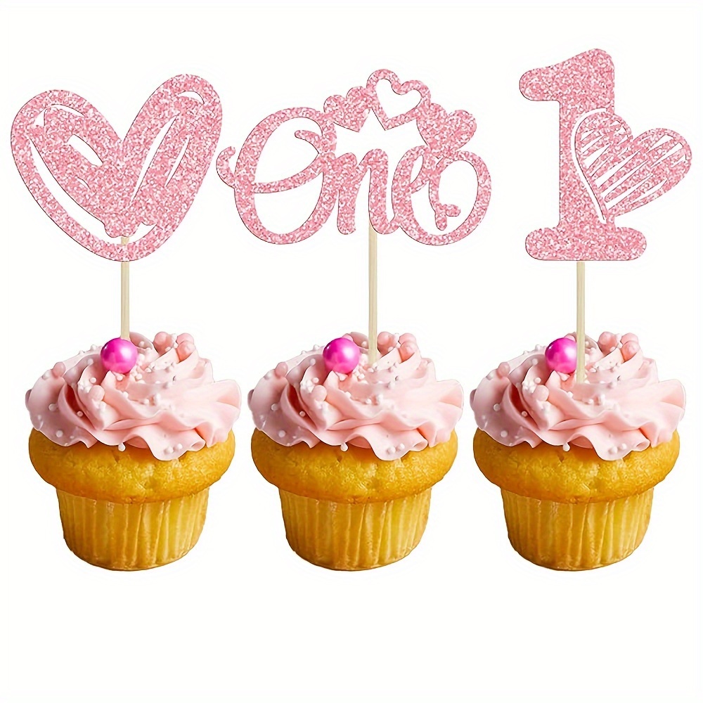 12 Pink Heart-shaped Cake Decorations