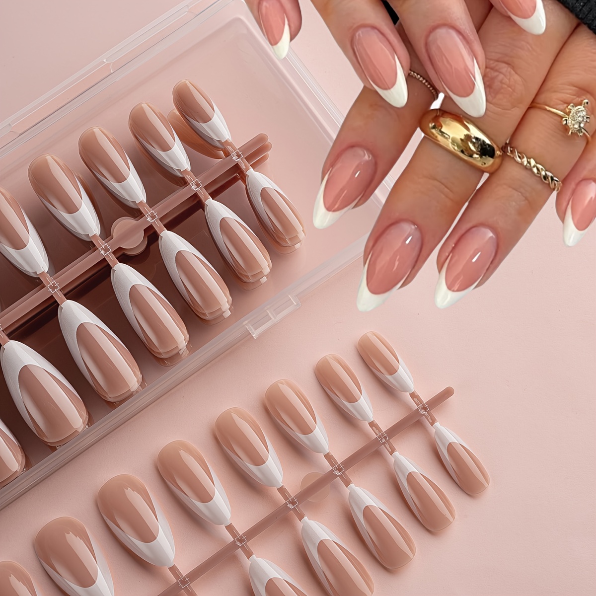 TEMU 240pcs/10-pack Medium-length French Tip Press-on Nails, French Style, Elegant Press-on Nails For Women, Diy Manicure Kit