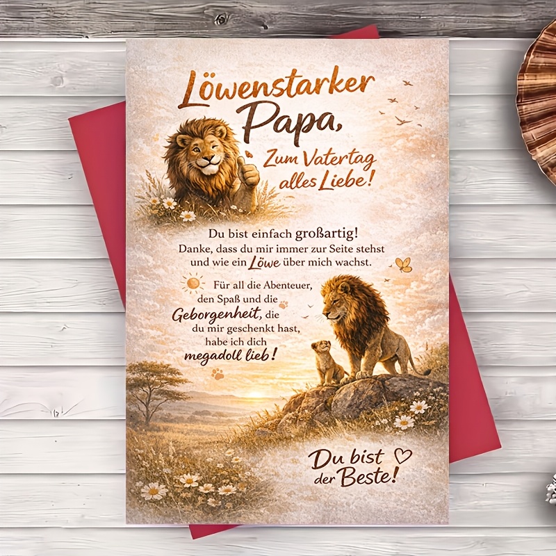 E-shop Ein Umschlag eine Grußkarte Vatertagskarte Löwen-Thema Herzliche Nachricht für Papa Ehemann Partner -Illustration Geschenk von der Familie