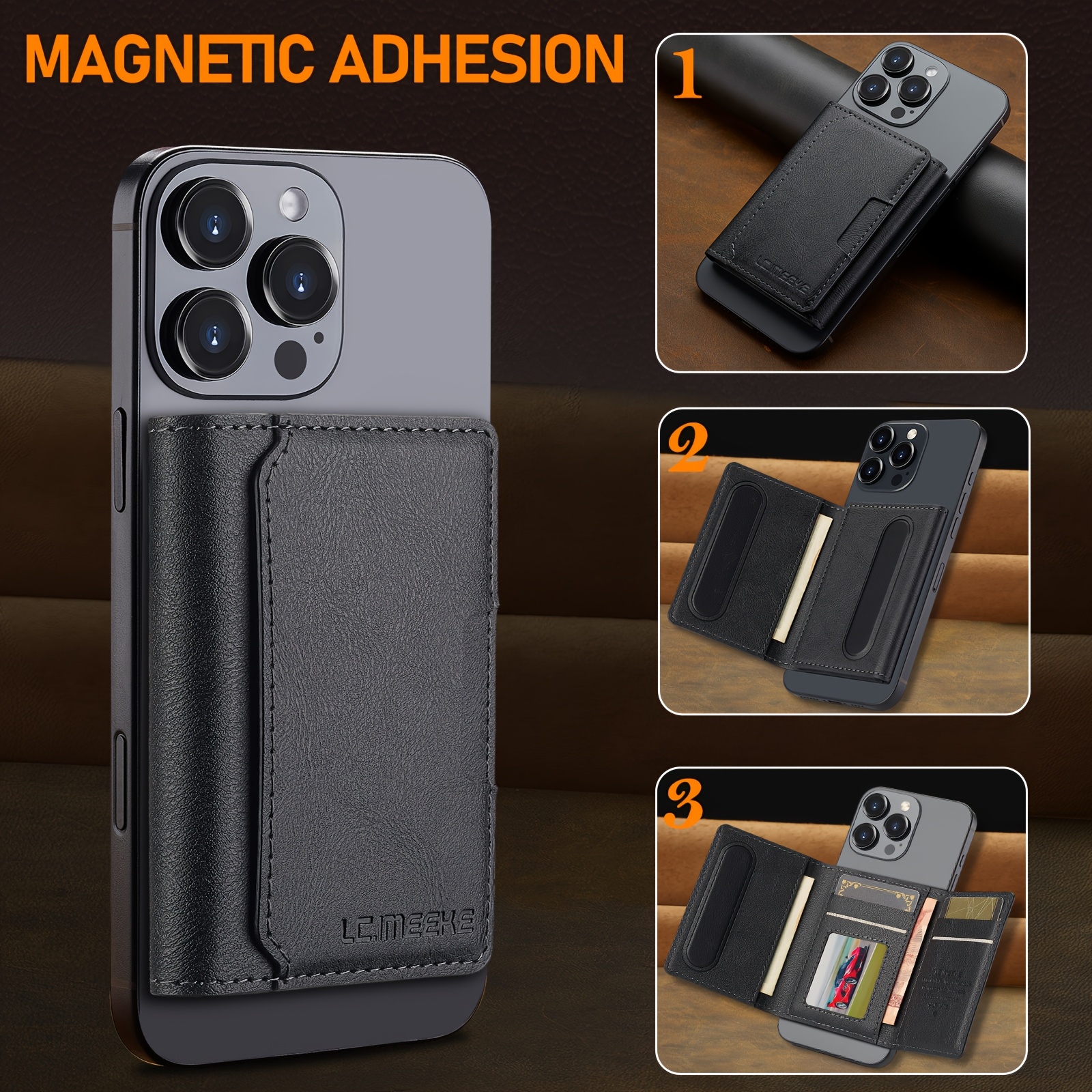 

Ultra-strong Magnetic Wallet Case Card Holder Fits Your Device Perfectly - Suitable For Most Smartphones And Active , Left-right Opening Design