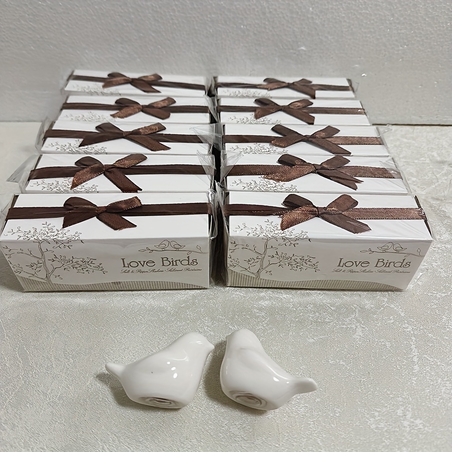Image of Ceramic Couple Bird Decorative Figurine, 10 Sets With 2 Birds Per Set, Wedding Party Guest Favors, Suitable As Tabletop Decoration Or Bridal Shower Gifts