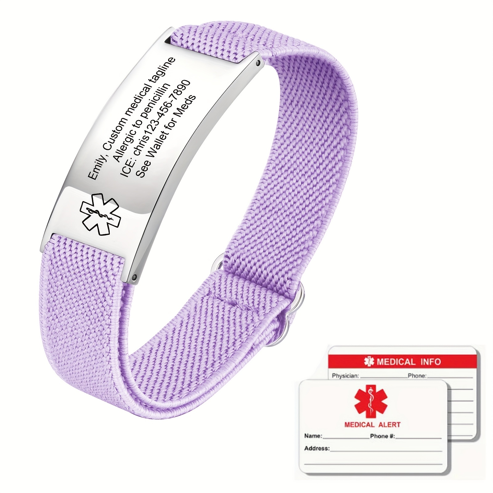 Image of Custom Emergency Alert Bracelet For Men And Women, Engravable, Adjustable Stainless Steel Mesh With Elastic Cord, Special Emergency Marking, Includes Emergency Contact Information Card, Wristband