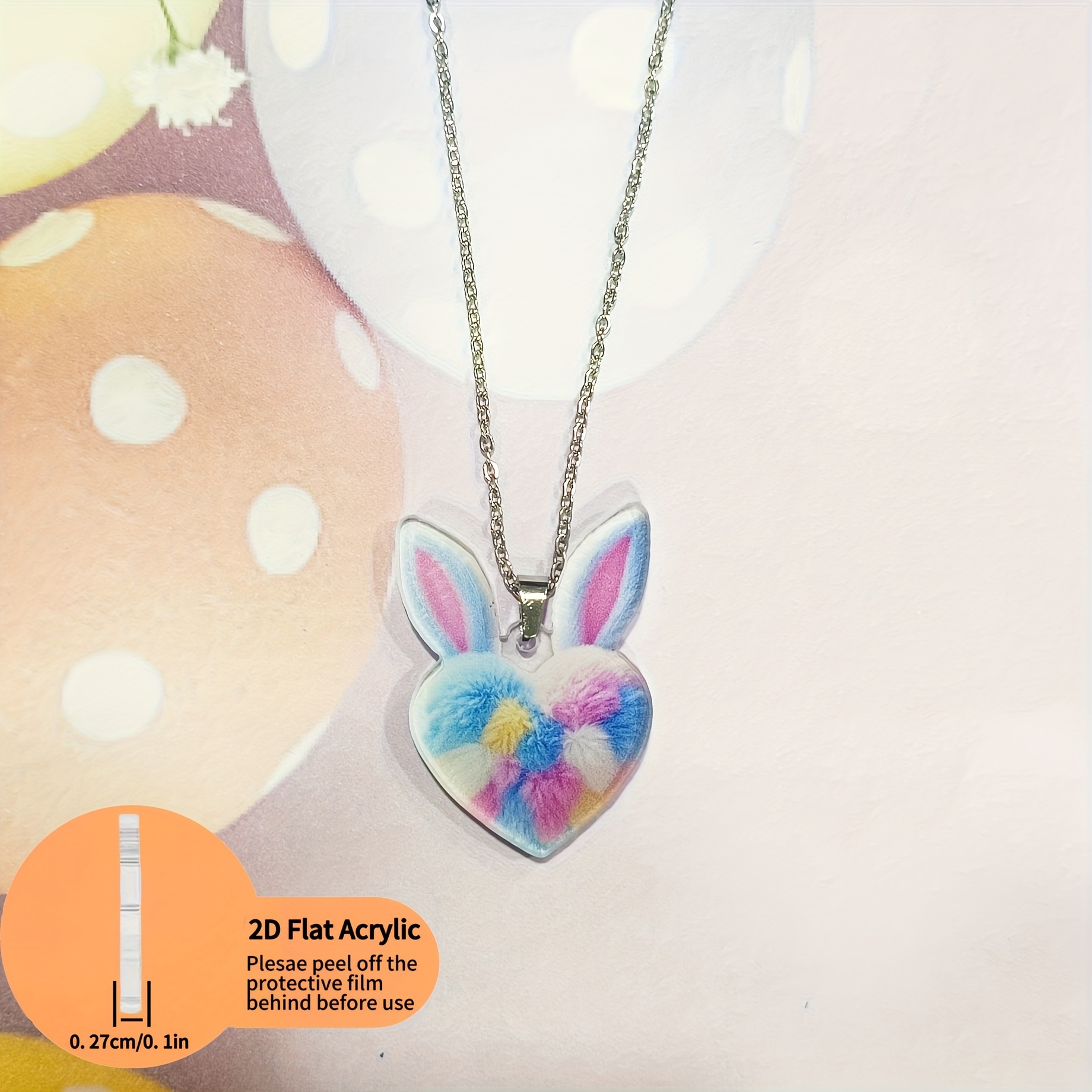 Colorful Heart Rabbit Women's Earrings & Necklace Set, 3pcs