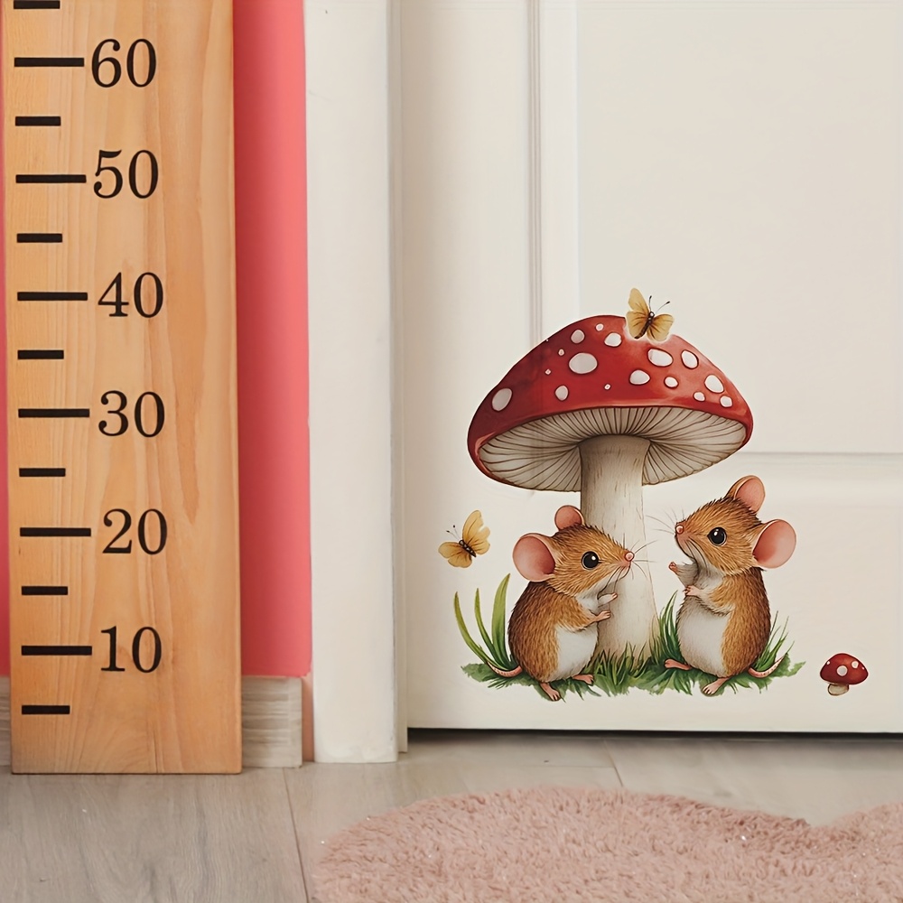 Compatible For & Room - Whimsical Red Mushroom & Mouse Wall Decals, Woodland Creature Stickers, Pvc Temporary Wallpaper For Doors/ (9.8x11.4 Inch) - & Mushroom Tree