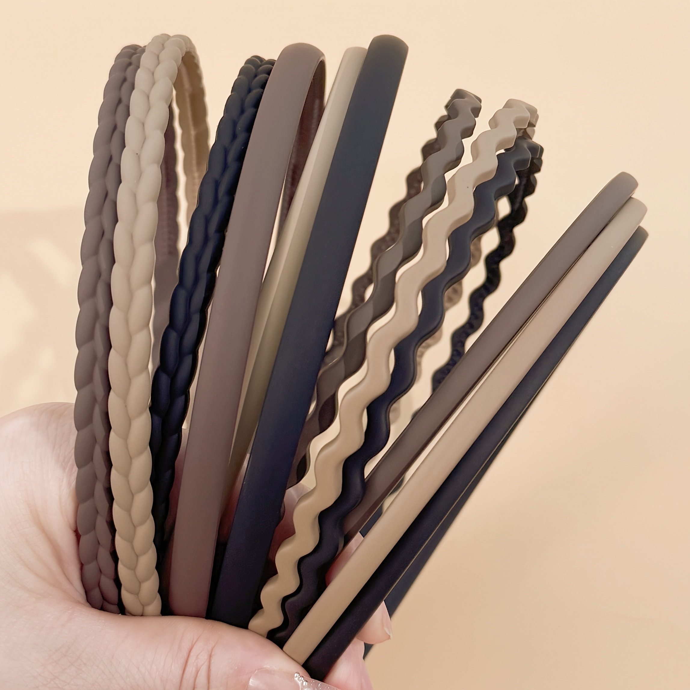 E-shop 12 Stück Minimalistische Mattierte Geflochtene -Haarbänder für Frauen, Zahnkanten-Haarbänder, Alltags-Haaraccessoires