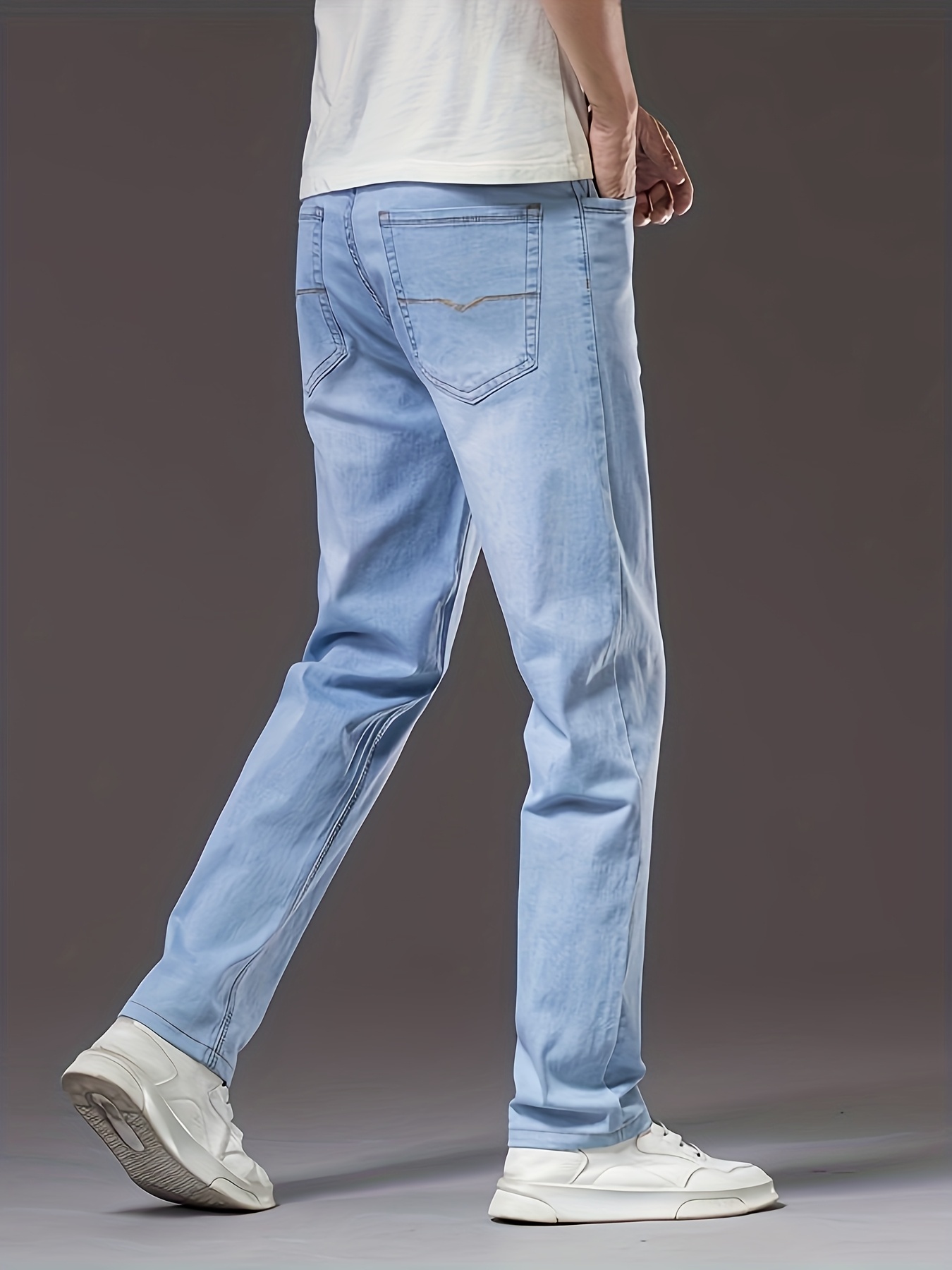 men' blue straight leg jeans summer lightweight denim Temu Norway