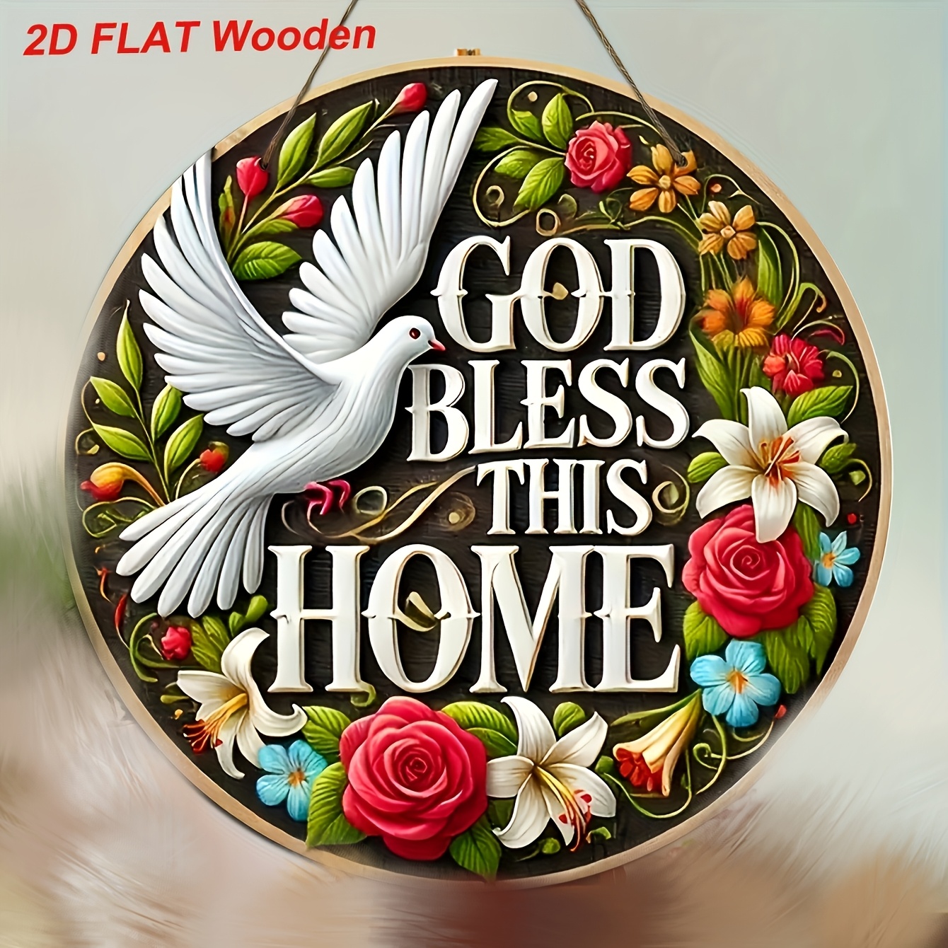 Image of A Wooden Hanging Decoration Depicting Peace Doves, Wishing God This Family, A Wooden Art Home Decoration Wall Hanging