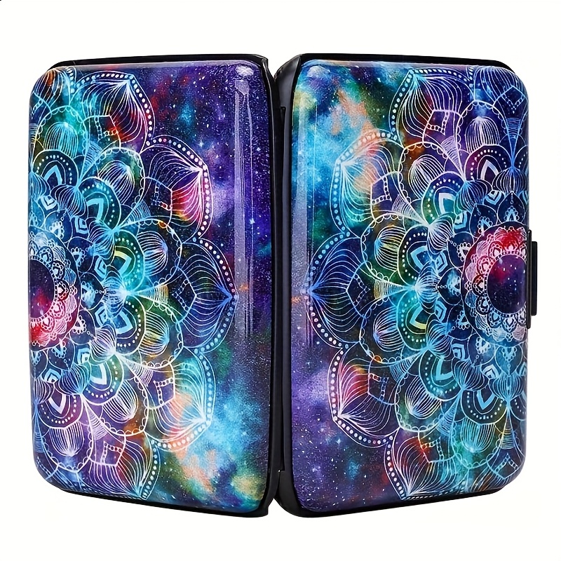 Mini RFID Aluminum Wallet Credit Cards Holder with Mandala Design - Durable Metal Business Card Case for Men & Women, Vibrant Cosmic Pattern, Secure RFID Protection, Compact & Stylish, Travel Wallet | Vintage Style Wallet | Durable Metal Case