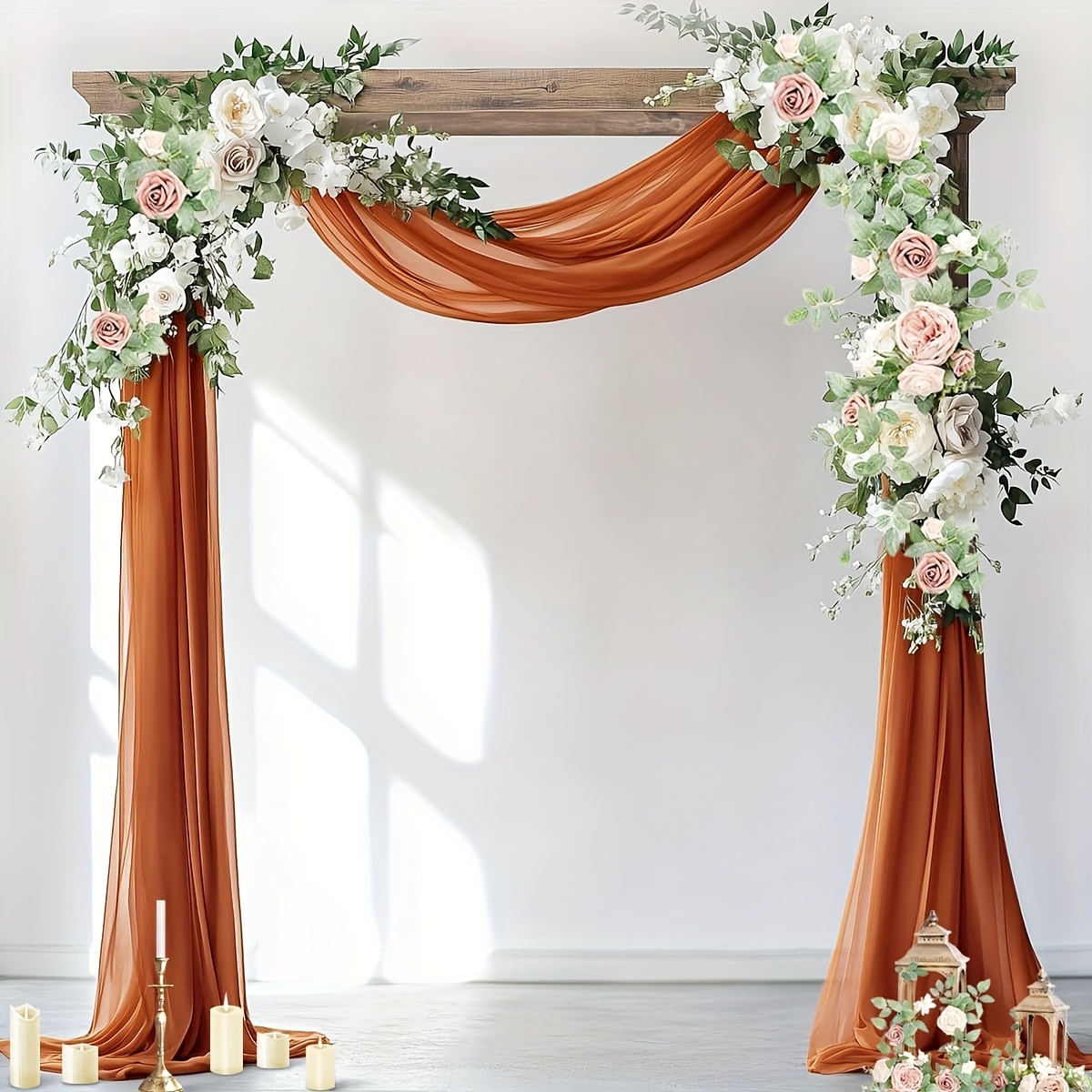 TEMU 2 Pieces Of 29-inch By 10-foot Wedding Arch Curtains, 2 Clay Caramel-colored Sheer Outdoor Curtains, Extra Long, Suitable For Wedding And