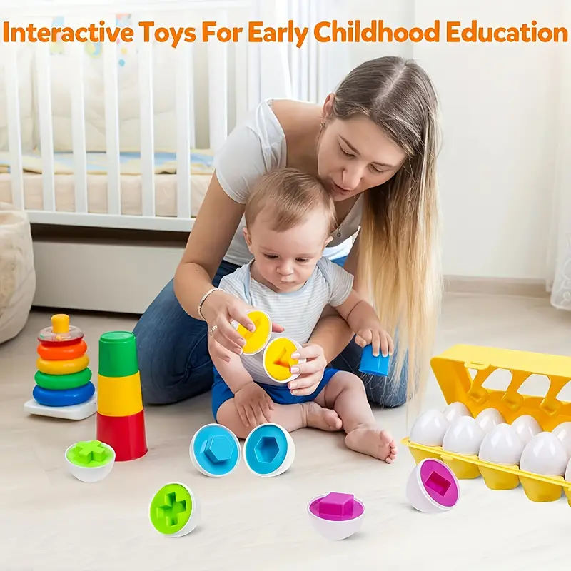 12pcs colorful matching puzzle educational toy for fine motor skills shape recognition plastic geometric eggs with base for preschool boys girls egg toy details 5