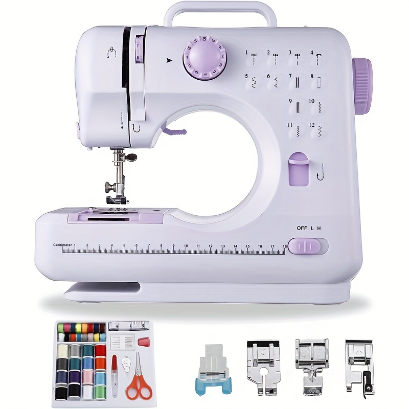 

Mini Sewing Machine For Beginners And Kids Ages 8-12, Portable Sewing Machines With 12 Built-in Stitch Patterns, Light, 2 Speed Foot Pedal - Purple & White (with 27 Pieces Accessory Kit)