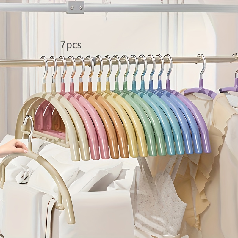 A Set Of 7pcs Thick Plastic Hangers, Non-slip Design, , No Scratches, Household Closet Organizer, Suitable For Wardrobes And Laundry Rooms, Independent Hangers For Hanging Clothes - Of Colors From!