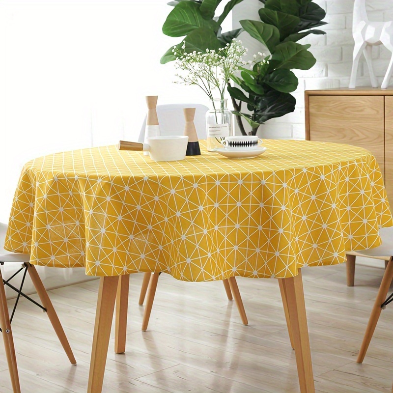 

Yellow Geometric Print Tablecloth - 59.1 Inch Diameter, Machine-made, Cotton And Polyester Blend, Round Shape