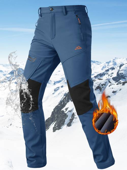 Men S Winter Fleece-Lined Outdoor Softshell Pants Windproof Cold-Resistant Fleece Lining Warm Moisture Wicking Tear-Resistant Fabric - with Elastic Sides Multi-Zipper Pockets 3D Knees with Anti-Friction Cloth Mountaineering Hiking