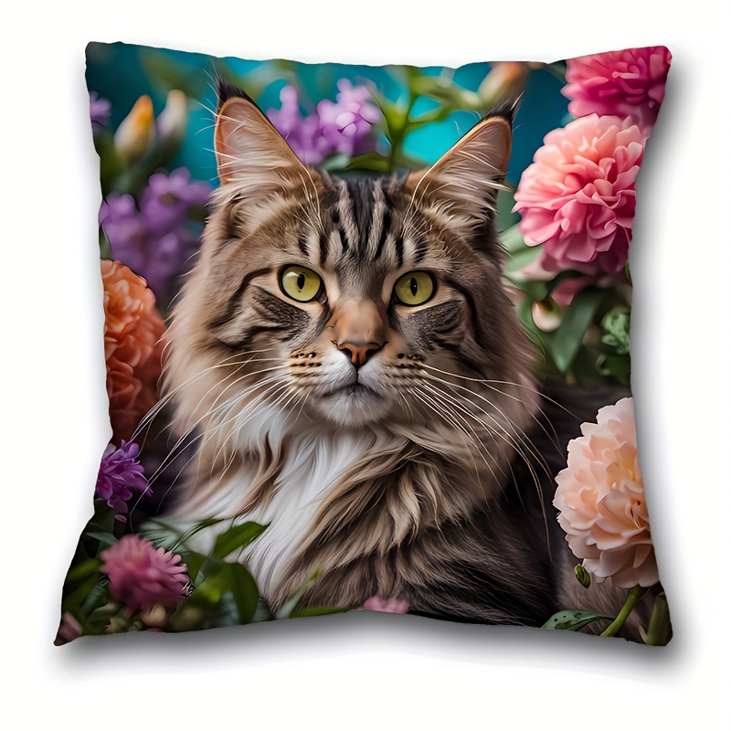 

1pc, Cat Print Short Plush Throw Pillow (17.7 "x17.7"), Animal Themed Throw Pillow Case, Home Decor, Room Decor, Bedroom Decor, Architectural Collectible Accessories (excluding Pillow Core)