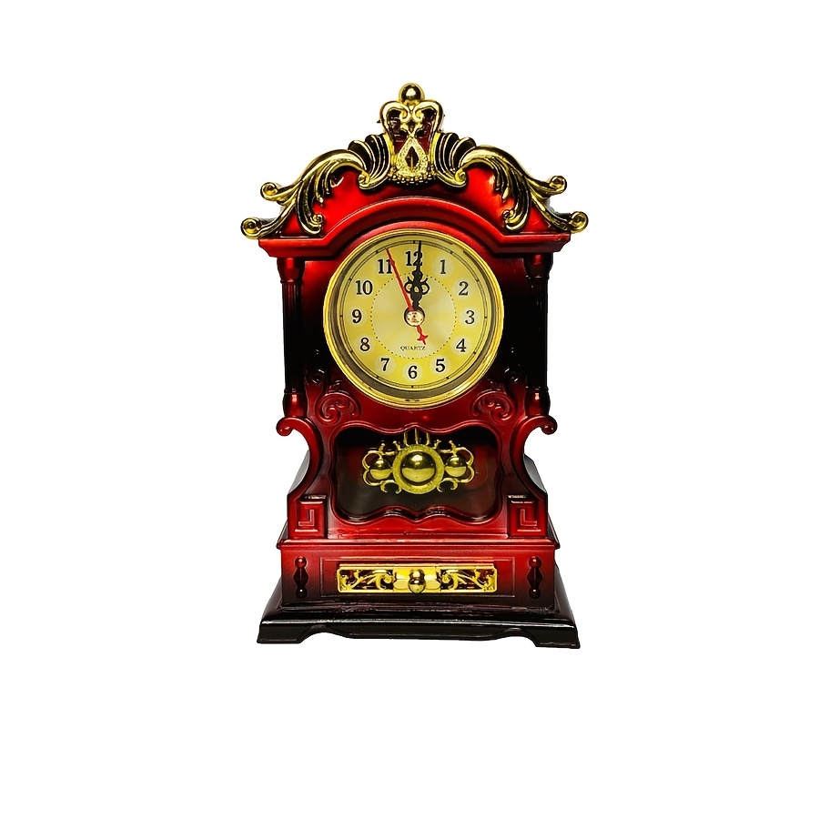 TEMU Table Clock, Living Room Desk Clock, Vintage Ornament, European-style Home Decor, Bedroom Silent Digital Clock