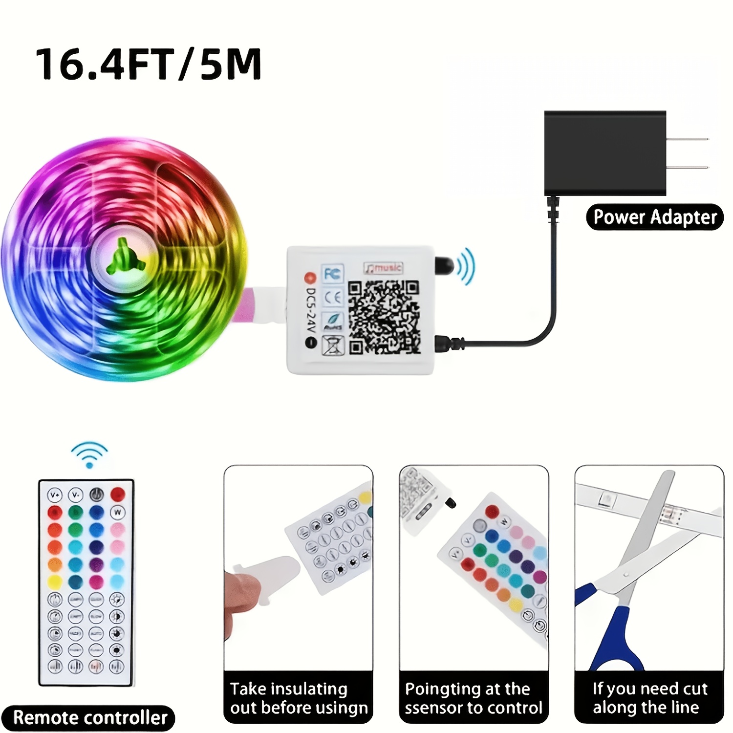 TEMU Led Strip Lights 16/100/200ft (2 Rolls Of 100ft) Smart Light Strips With App Control Remote, Rgb Music Sync Color Changing Lights For Bedroom,