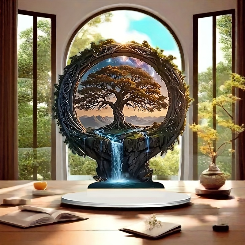 

2d Flat Acrylic Tree Of Life Sun With Stand, 2d Design, 7.09"x7.87" - Perfect Gift For Decor, Tabletop Decoration For Bedroom, Garden, Living Room, Kitchen - English Text