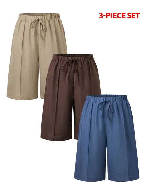 3pcs set size tag womens solid color versatile casual shorts womens beach pants bermuda shorts breathable fabric